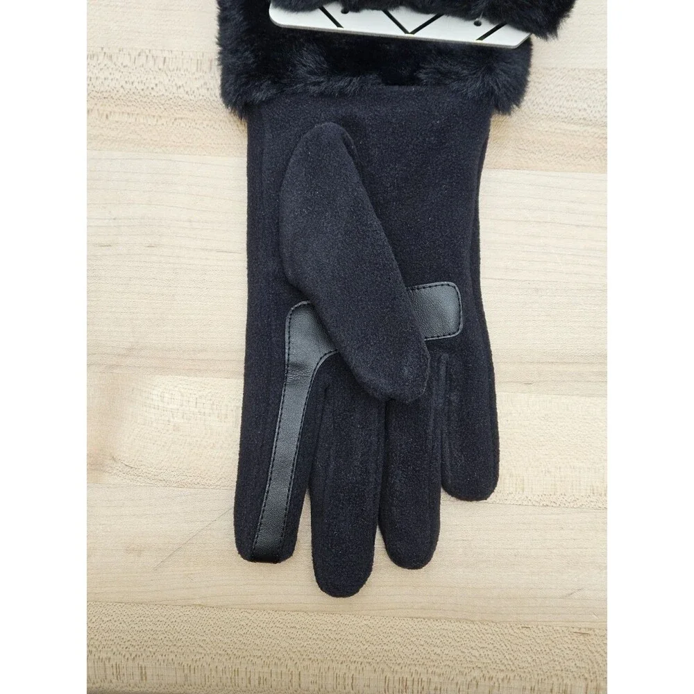 NWT Isotoner Mya Women's smarTouch Gloves Black Microsuede Fur Cuff S/M Texting - Picture 5 of 7